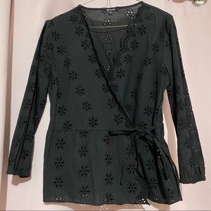 MADEWELL BLACK FLORAL WRAP TOP